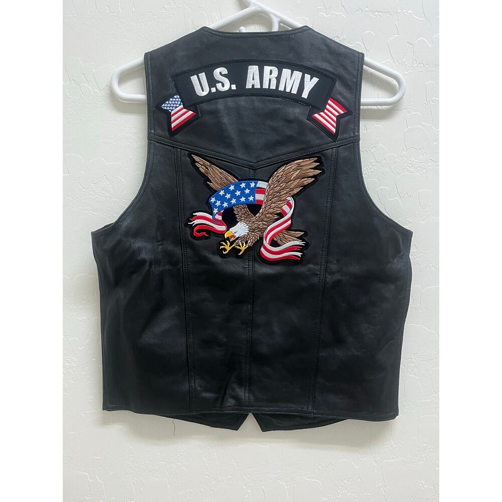Vintage USA Bikers Dream Apparel Patches Black Leather Biker Vest Army Americana - Picture 2 of 4